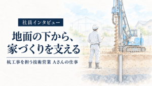 新築の沈下を防ぐ地盤改良の杭工事を管理する恩田組の技術営業