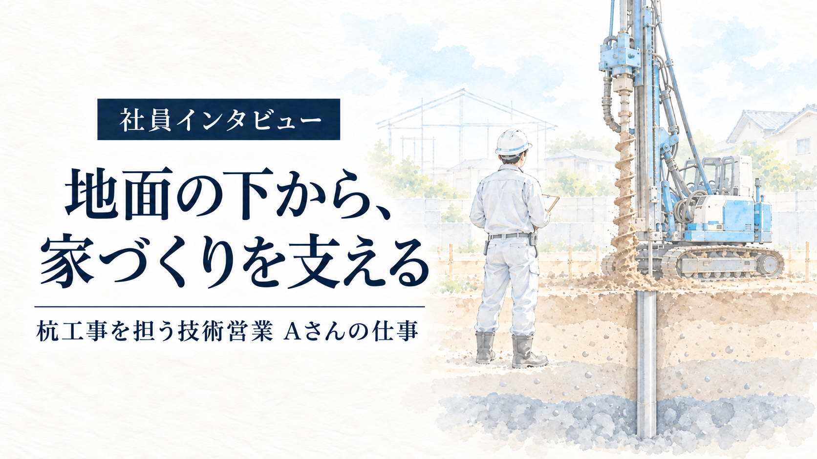 新築の沈下を防ぐ地盤改良の杭工事を管理する恩田組の技術営業